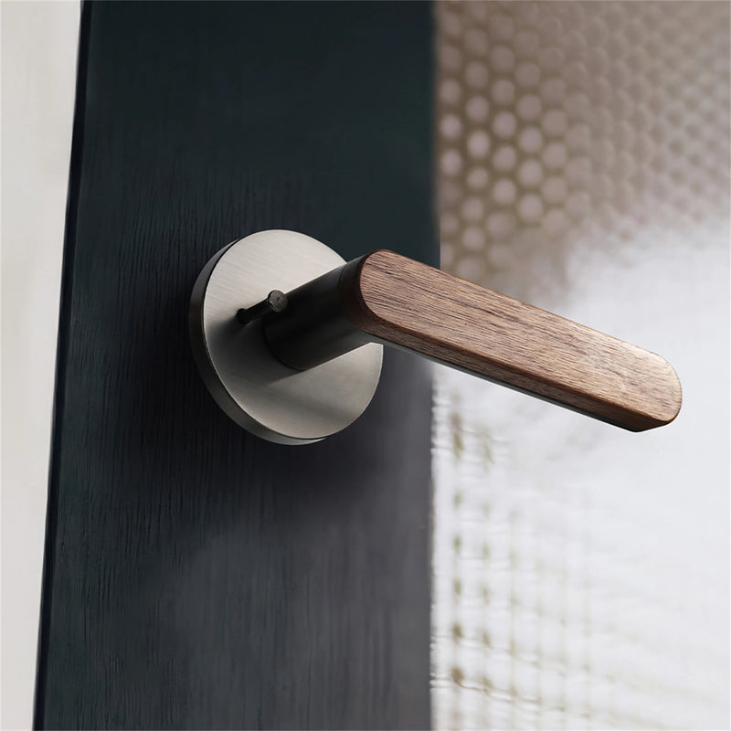 Poignée de Porte Intérieure à Condamnation, Béquille Noyer, Noir Mat Brossé, vue 5