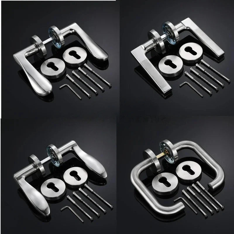 Poignée de Porte Intérieure Inox, 11 Formes de Béquille, Rosaces de Clé, vue 2