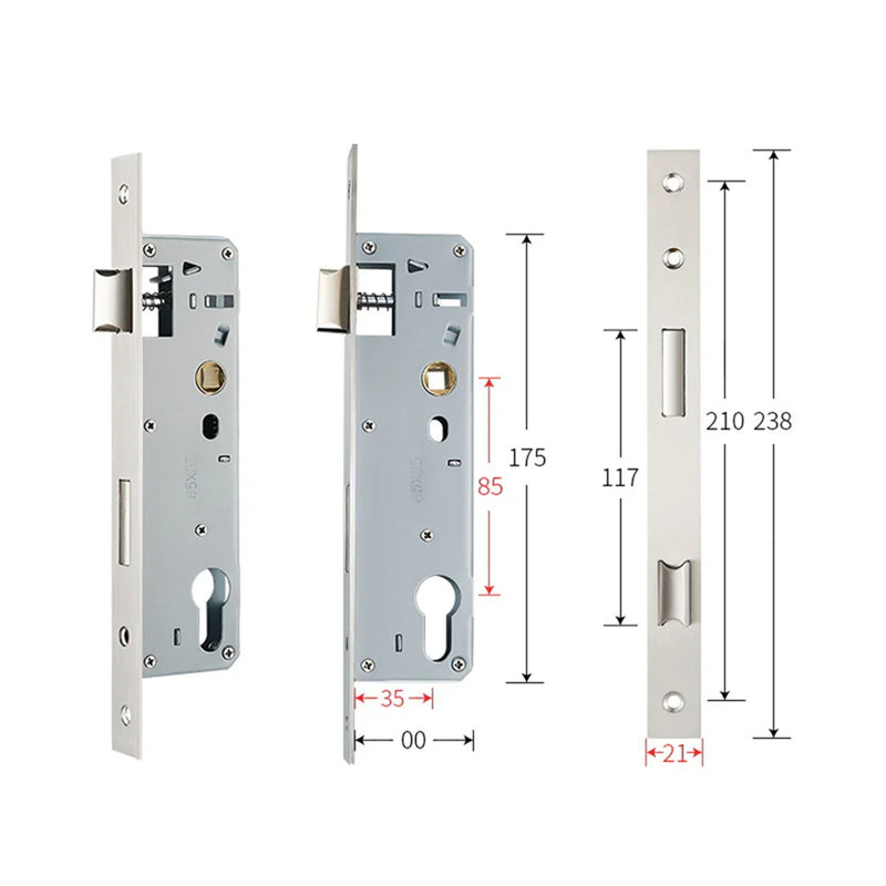 Serrure Encastrable Étroite Inox, Axe 20 à 40 mm, Entraxe 85 mm, 21 x 238 mm, vue 5