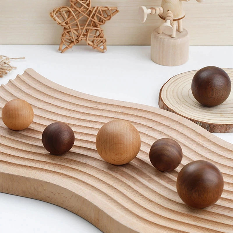 Bouton de Meuble Boule en Bois, Noyer ou Hêtre, 25 à 40 mm