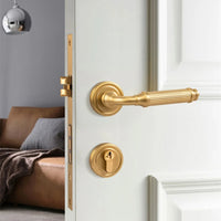 Poignée de Porte Classique en Laiton Brossé avec Serrure, Béquille Cannelée