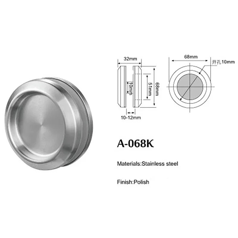Poignée Cuvette Ronde Inox pour Porte Coulissante en Verre, Ø 68 mm, vue 2