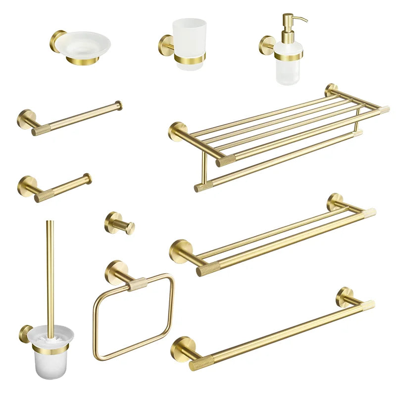 Accessoires de Salle de Bain en Laiton Or Brossé à la Pièce, 13 Articles