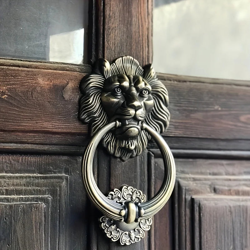 Heurtoir de Porte Lion Grand Modèle en Zamak Bronze Antique, 20 cm