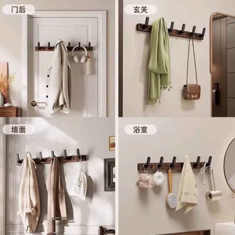 Porte-Manteau Mural en Bois, 4 à 6 Crochets Noirs ou Blancs, Pose avec ou sans Perçage, vue 6