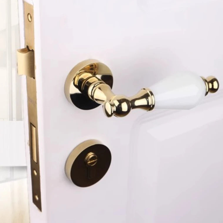 poignée de porte porcelaine blanche – poignée dorée cristal avec serrure magnétique