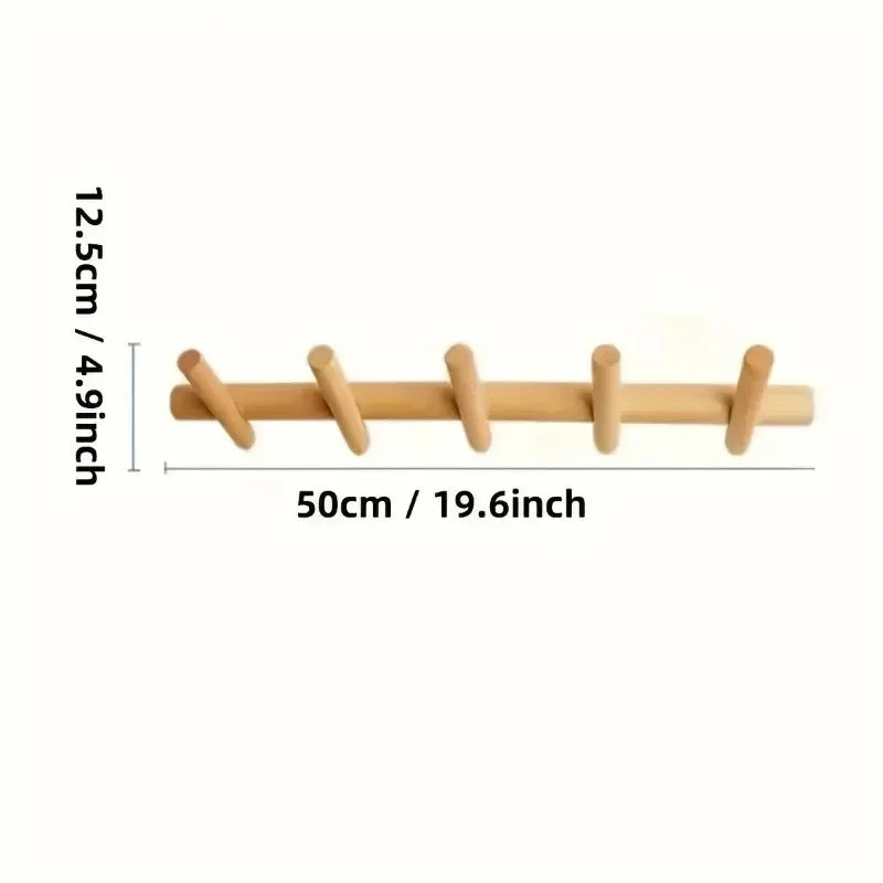 Porte-Manteau Mural en Bois Massif, 5 Patères Inclinées, Barre de 50 cm, vue 4