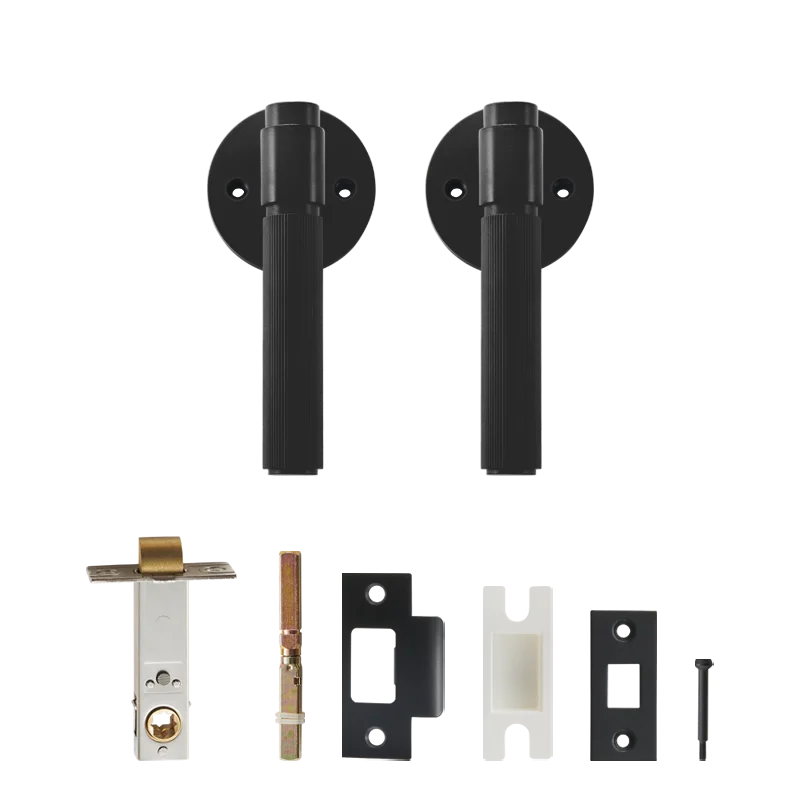 Poignée de porte noire rainurée avec verrou intégré – Design vertical en laiton massif