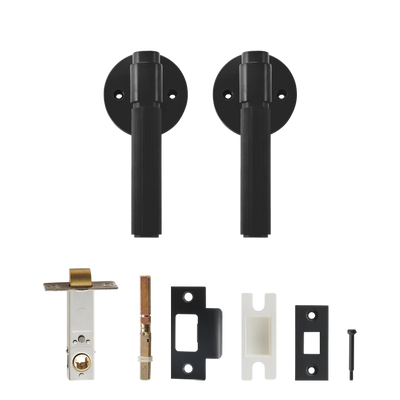 Poignée de porte noire rainurée avec verrou intégré – Design vertical en laiton massif