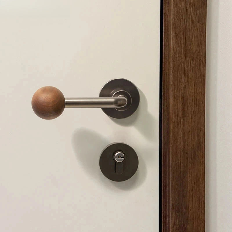 Poignée de Porte Noyer Massif, Béquille à Boule, avec ou sans Clé, vue 5