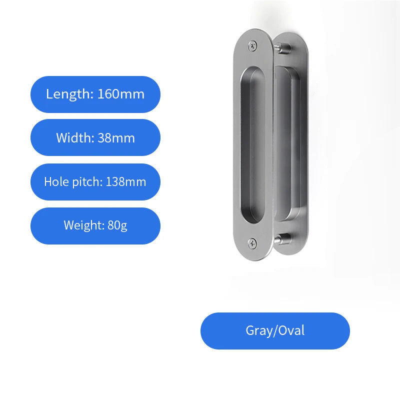Poignée Cuvette Ovale ou Rectangulaire pour Porte Coulissante, Aluminium 160 mm, vue 12