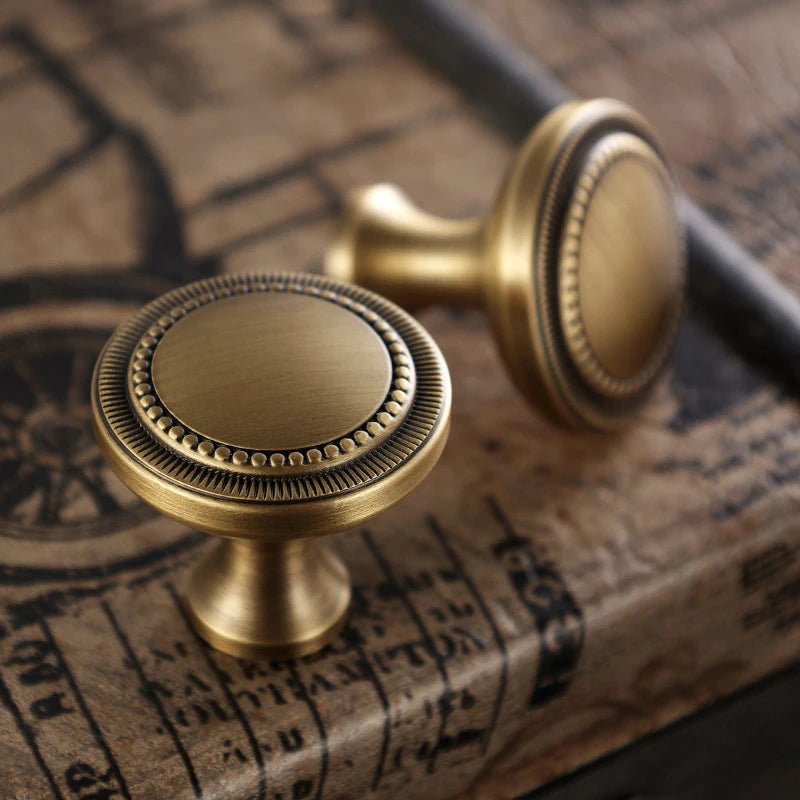 Bouton de Meuble Rond en Laiton Massif Vieilli, Bord Perlé Vintage, Diamètre 32 mm
