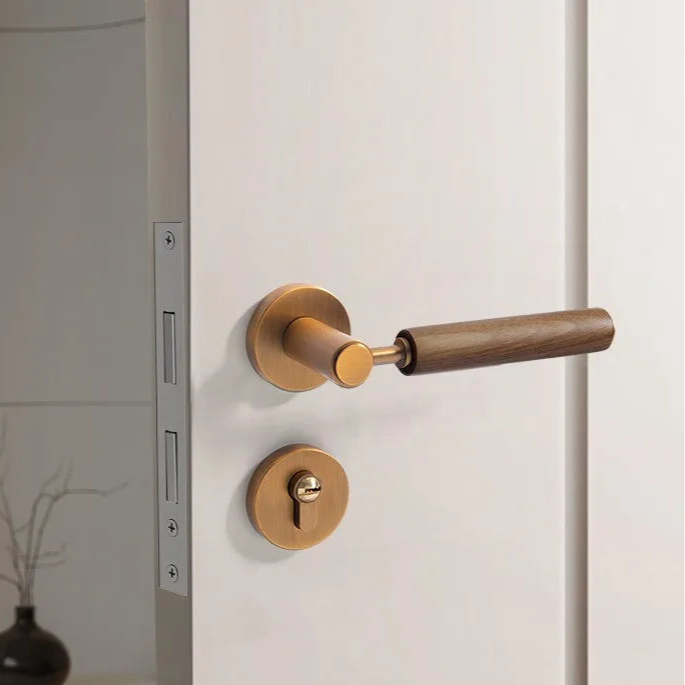 Poignée de porte en bois – Bronze satiné avec serrure magnétique silencieuse