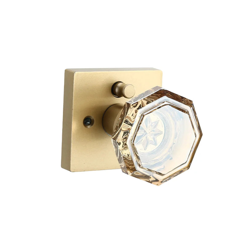 Bouton de Porte Octogonal en Cristal sur Rosace Carrée, Noir Mat ou Or Mat