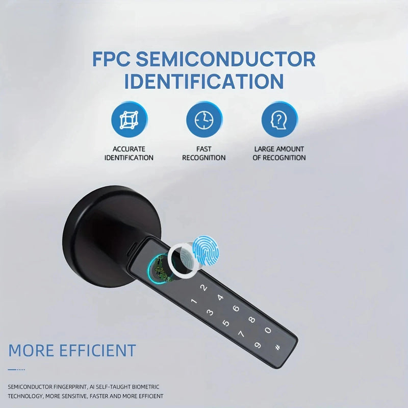 Serrure Connectée à Poignée Noire, Empreinte Digitale, Code et Clé, Bluetooth, vue 3