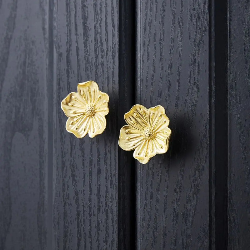 Bouton de Meuble Fleur Vintage en Laiton Doré, 42 mm