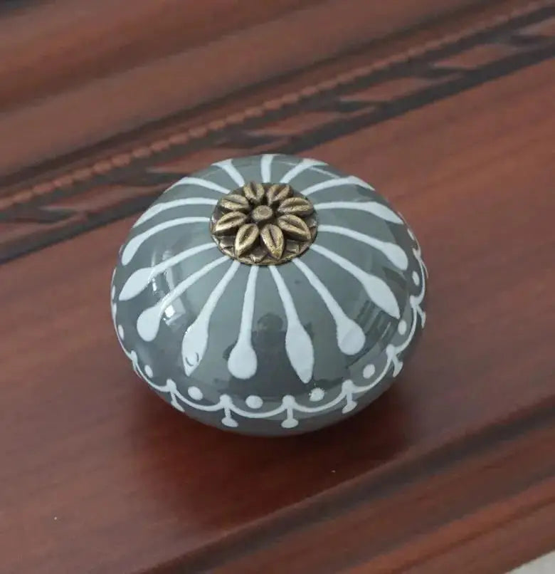 Bouton de Meuble Rond en Céramique Peinte, Motif Rayonnant, Six Couleurs, vue 8