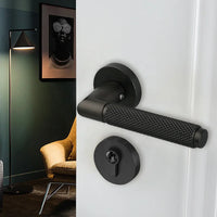 Poignée de Porte Intérieure Design sur Rosace, Béquille Moletée en Zinc, vue 2