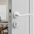 Poignée de Porte Blanche avec Serrure, Béquille Courbe en Aluminium