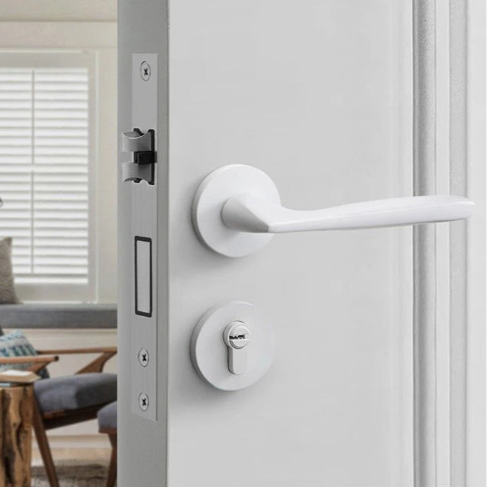 Poignée de Porte Blanche avec Serrure, Béquille Courbe en Aluminium