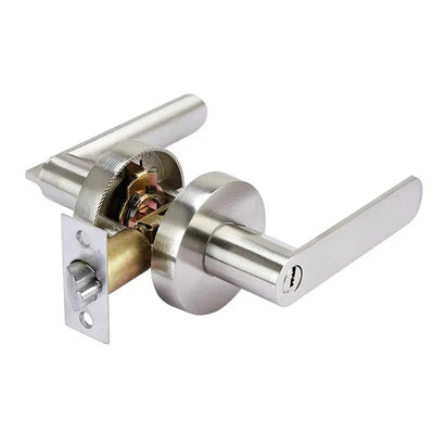 Poignée de Porte sur Rosace Ronde avec Clé, Argent Brossé ou Noir