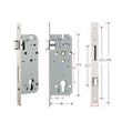 Serrure Encastrable Étroite Inox, Axe 20 à 40 mm, Entraxe 85 mm, 21 x 238 mm