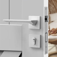 Poignée de Porte Blanche avec Serrure, Béquille Anguleuse en Aluminium, vue 2