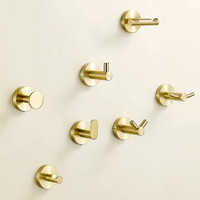 Patère murale en inox doré brossé, 7 modèles, crochet simple ou double