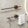 Porte-Serviettes Mural Barre Noire ou Dorée sur Support Rond en Noyer, 40 ou 50 cm