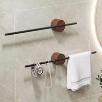 Porte-Serviettes Mural Barre Noire ou Dorée sur Support Rond en Noyer, 40 ou 50 cm