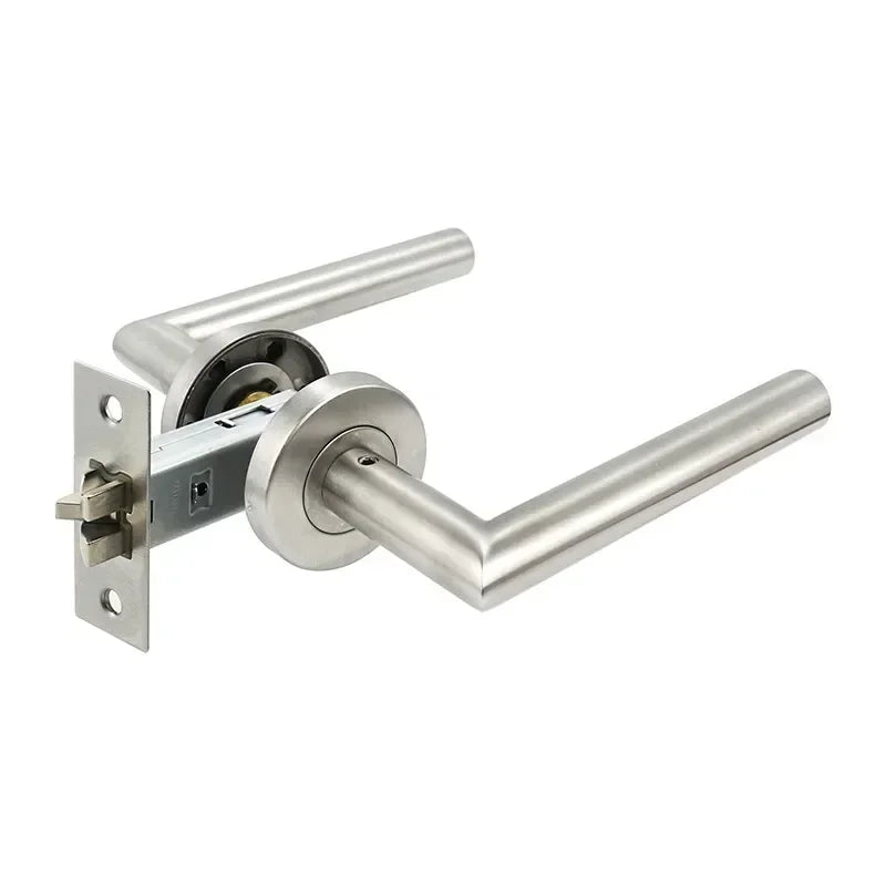 Poignée de Porte Intérieure Inox, Béquille Droite de 135 mm sur Rosace