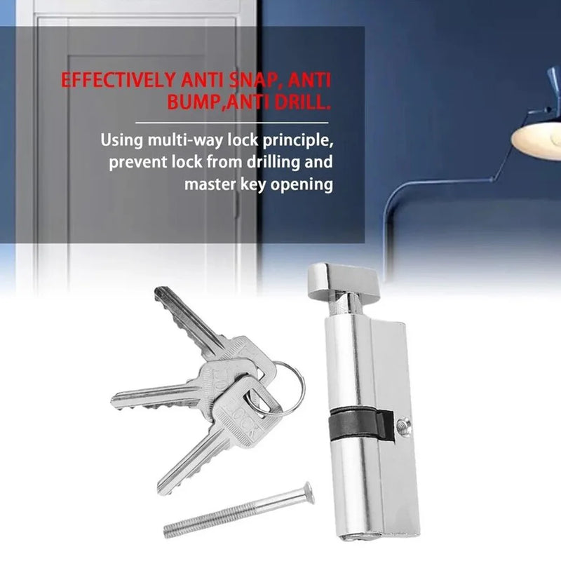 Cylindre de Porte à Bouton en Aluminium Argenté, avec 3 Clés, vue 4