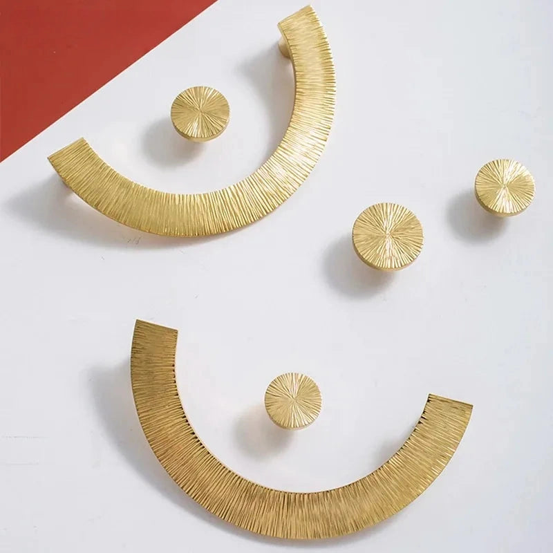 Bouton de Meuble Laiton Strié Doré ou Argenté, Poignée Arc ou Demi-Disque, vue 5