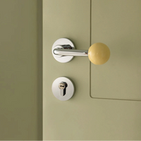 Poignée de Porte Ivoire à Embout Boule en Porcelaine, Rosace Chromée