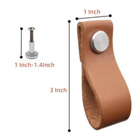 Poignée Lanière en Cuir Marron pour Tiroir, Lot de 6, Vis en Laiton, vue 2