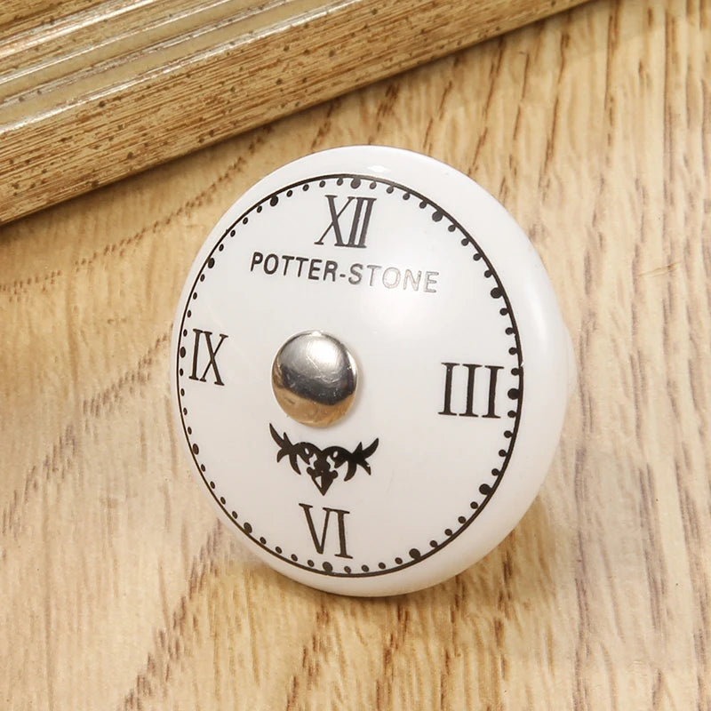 Bouton de Meuble en Porcelaine Blanche à Motifs Noirs, Diamètre 40 mm, vue 5