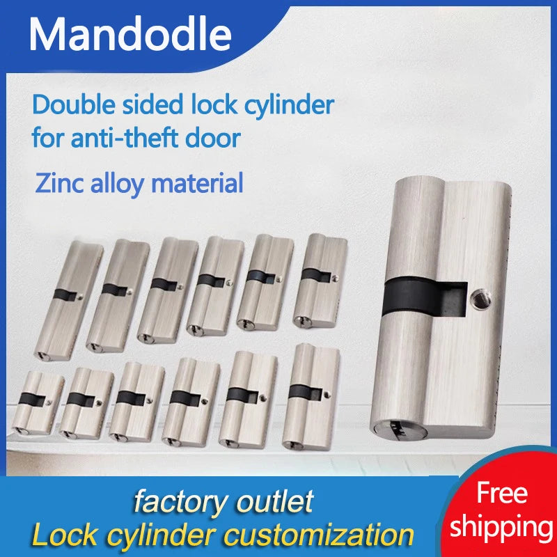 Cylindre de Porte Européen Double Entrée, Zamak Brossé, 60 à 90 mm, 5 Clés, vue 2