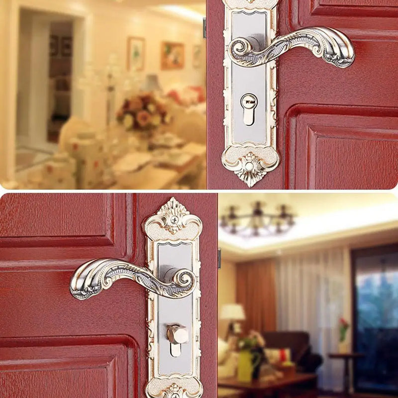 Poignée de Porte Intérieure sur Plaque Baroque à Clé, Doré et Argent, vue 4