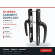 Poignée de Porte-Fenêtre Aluminium Noir Mat sur Plaque Étroite, Entraxe 85 mm