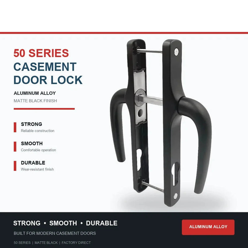 Poignée de Porte-Fenêtre Aluminium Noir Mat sur Plaque Étroite, Entraxe 85 mm