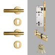 Poignée de Porte Laiton Doré Brillant Martelé, Serrure Encastrable à Clé