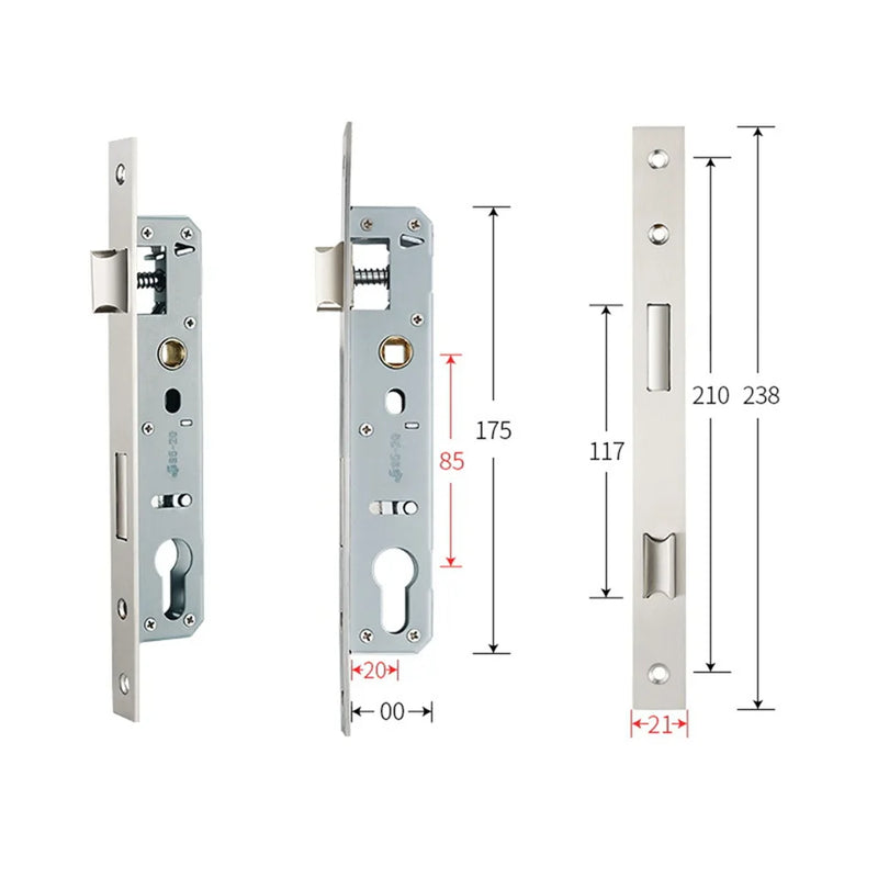 Serrure Encastrable Étroite Inox, Axe 20 à 40 mm, Entraxe 85 mm, 21 x 238 mm, vue 6