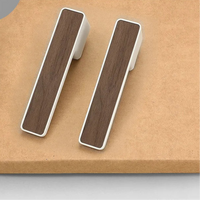 Poignée de Porte Rectangulaire Blanc Mat à Insert Bois, sans Serrure
