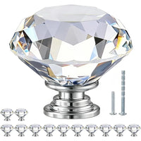 Bouton de Meuble Diamant Transparent, Base Chromée, Lot de 10 ou 20