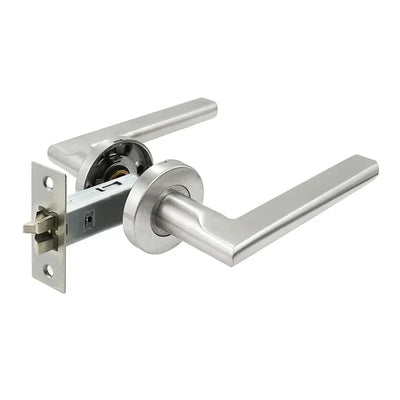 Poignée de Porte Intérieure Inox Brossé, Béquille Plate sur Rosace