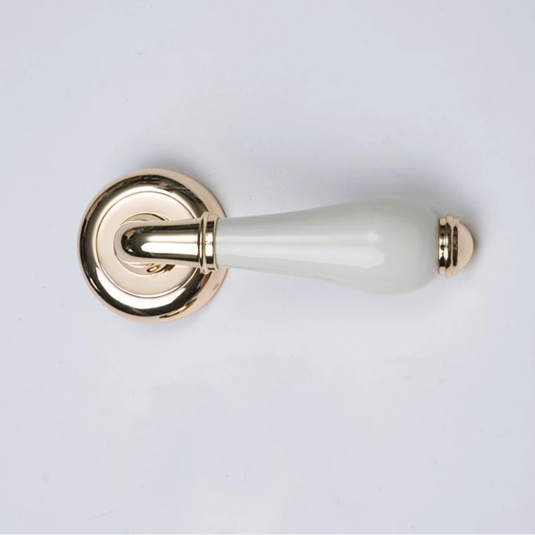 Poignée de Porte Porcelaine Blanche et Dorée, Style Français, Salle de Bain