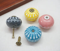 Bouton de Meuble Rond en Céramique Peinte, Motif Rayonnant, Six Couleurs, vue 4