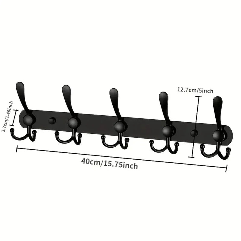 Patère murale à 5 triples crochets en inox noir, barre de 40 cm, vue 7