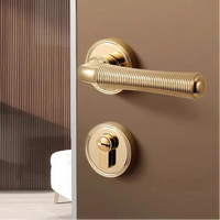Poignée de Porte Intérieure Dorée Brillante, Béquille Striée en Zinc, vue 4