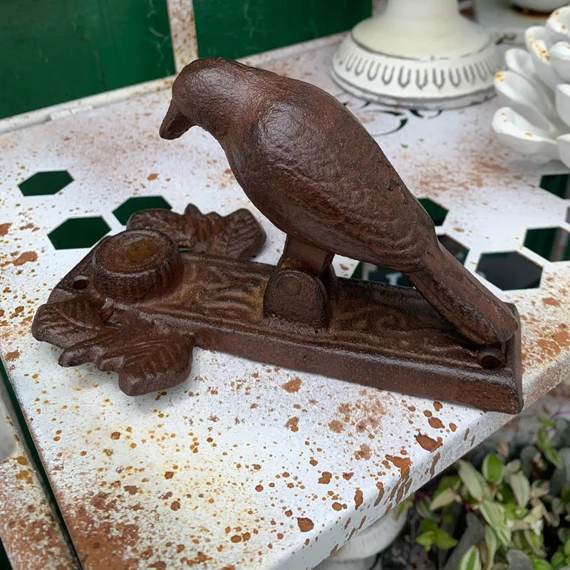 POIGNÉE DE PORTE EXTÉRIEURE VINTAGE EN FONTE OISEAU ET FEUILLAGE